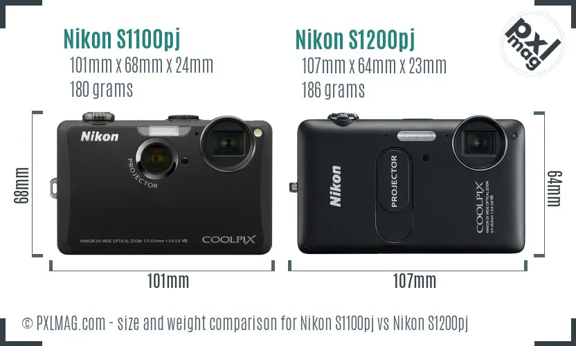 Nikon S1100pj vs Nikon S1200pj size comparison