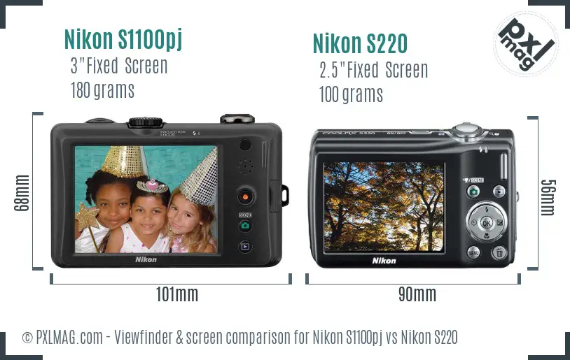 Nikon S1100pj vs Nikon S220 Screen and Viewfinder comparison