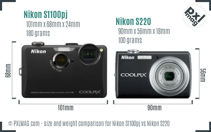Nikon S1100pj vs Nikon S220 size comparison