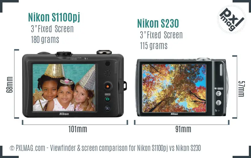 Nikon S1100pj vs Nikon S230 Screen and Viewfinder comparison