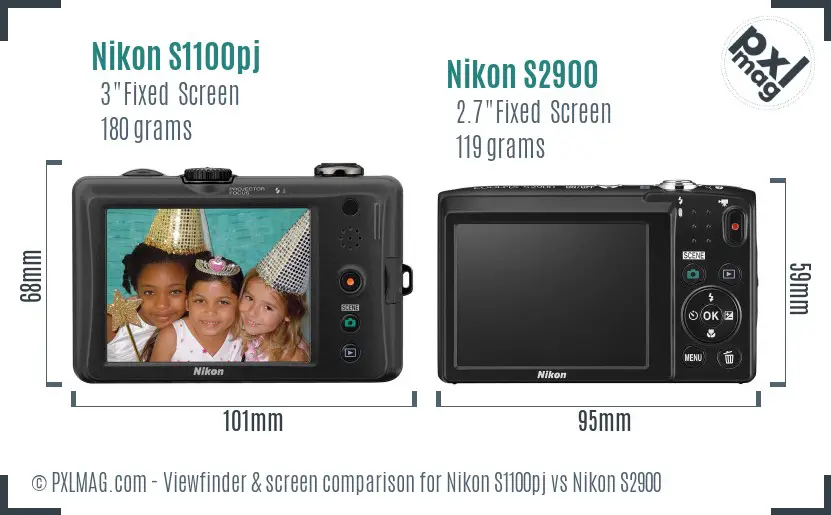 Nikon S1100pj vs Nikon S2900 Screen and Viewfinder comparison
