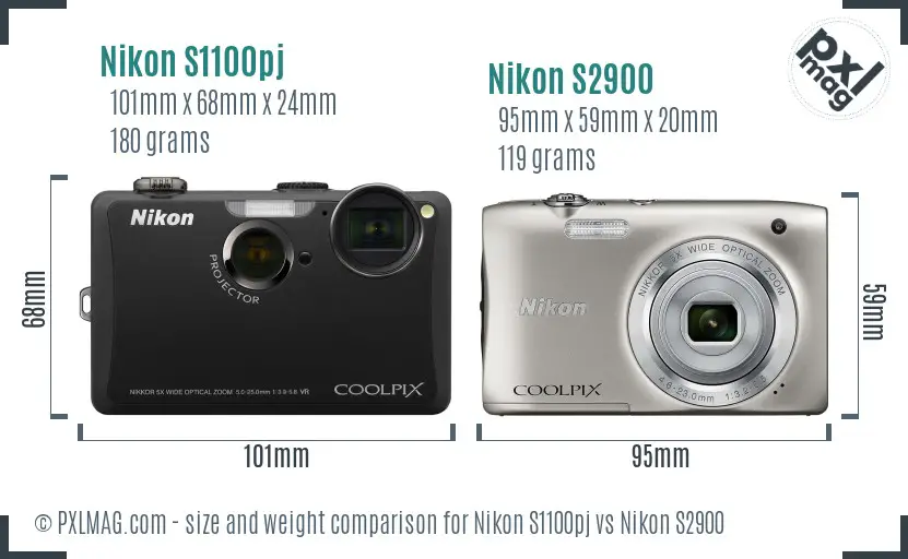 Nikon S1100pj vs Nikon S2900 size comparison