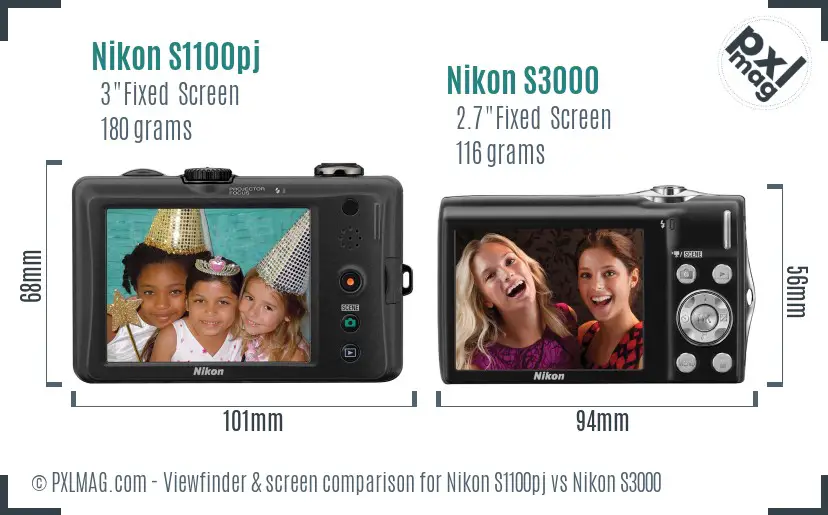 Nikon S1100pj vs Nikon S3000 Screen and Viewfinder comparison