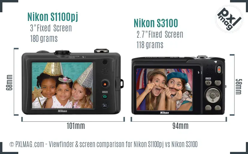 Nikon S1100pj vs Nikon S3100 Screen and Viewfinder comparison