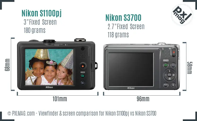Nikon S1100pj vs Nikon S3700 Screen and Viewfinder comparison