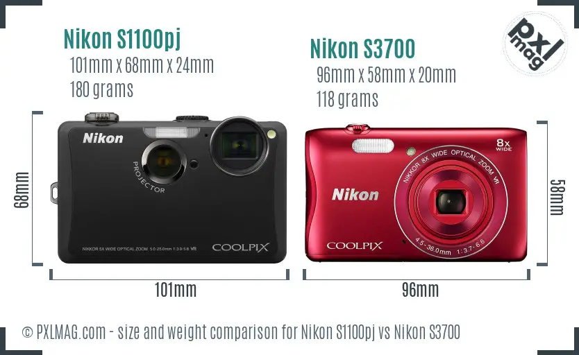 Nikon S1100pj vs Nikon S3700 size comparison
