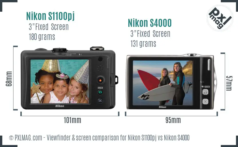 Nikon S1100pj vs Nikon S4000 Screen and Viewfinder comparison