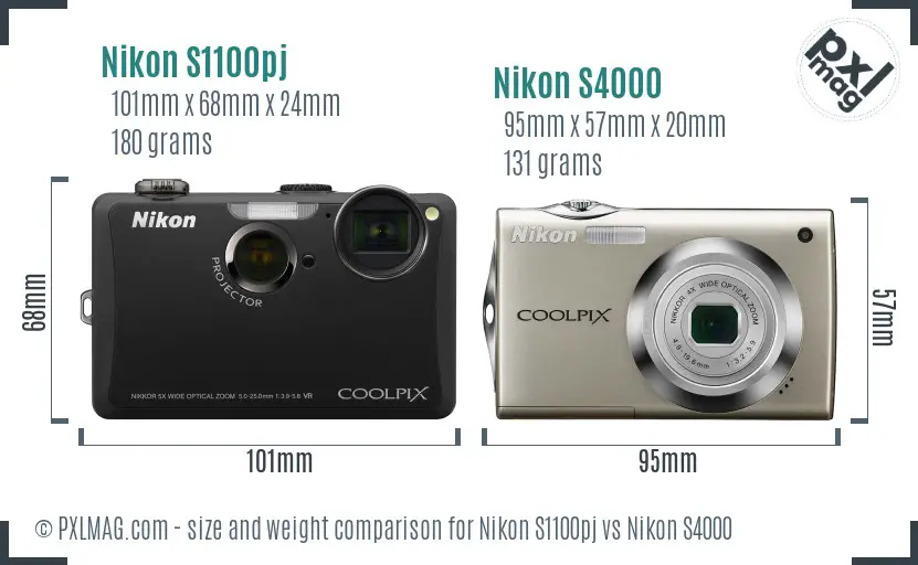 Nikon S1100pj vs Nikon S4000 size comparison