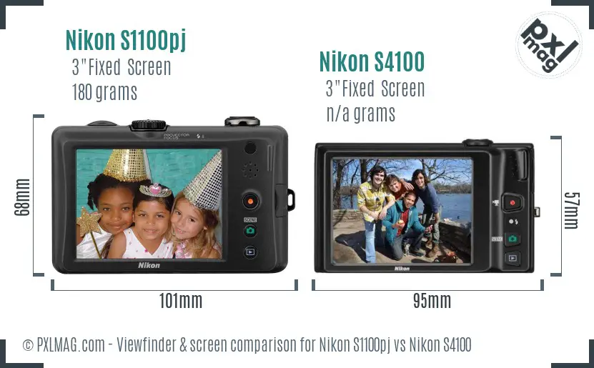 Nikon S1100pj vs Nikon S4100 Screen and Viewfinder comparison