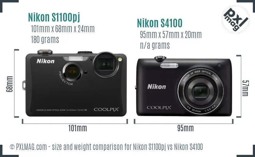 Nikon S1100pj vs Nikon S4100 size comparison