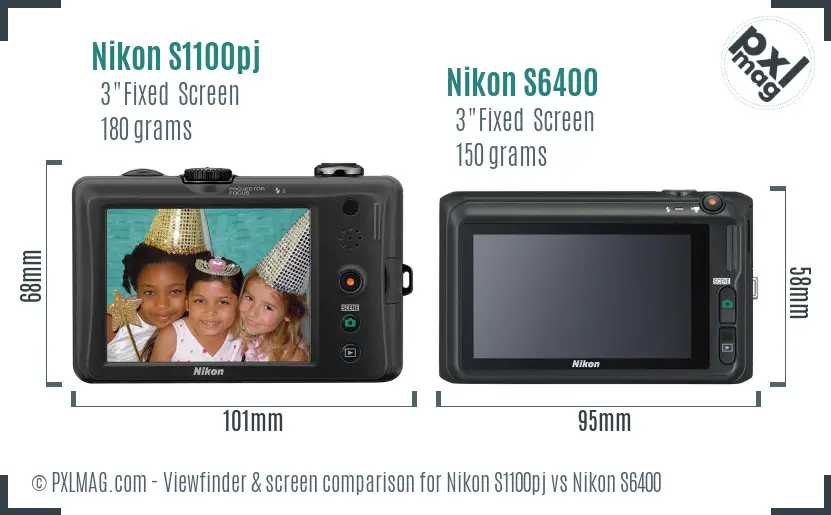 Nikon S1100pj vs Nikon S6400 Screen and Viewfinder comparison