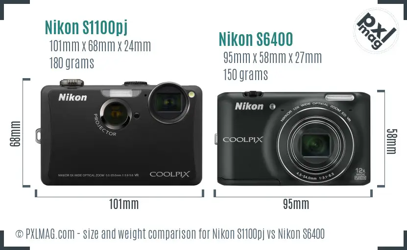 Nikon S1100pj vs Nikon S6400 size comparison