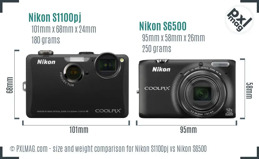 Nikon S1100pj vs Nikon S6500 size comparison