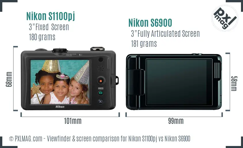 Nikon S1100pj vs Nikon S6900 Screen and Viewfinder comparison