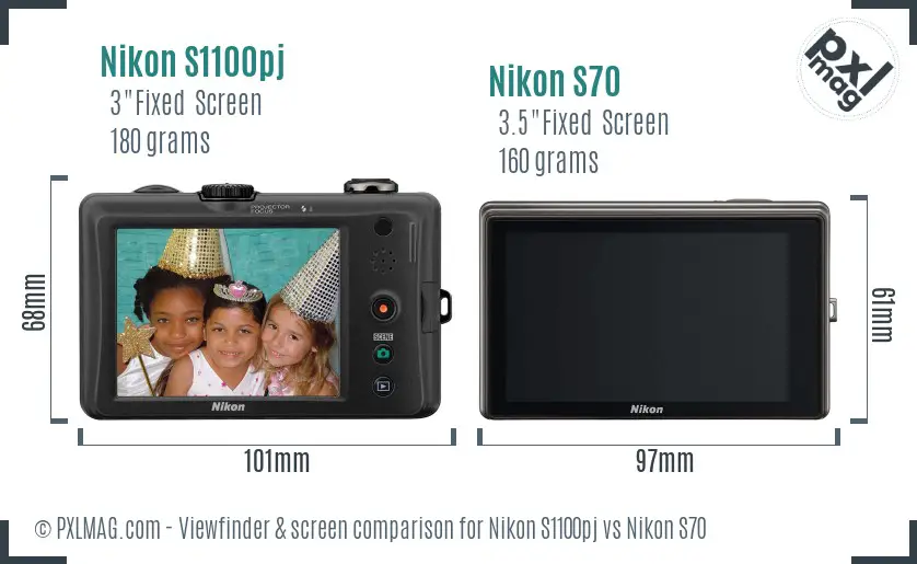 Nikon S1100pj vs Nikon S70 Screen and Viewfinder comparison