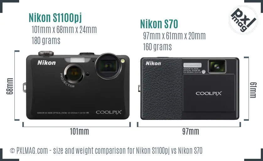 Nikon S1100pj vs Nikon S70 size comparison