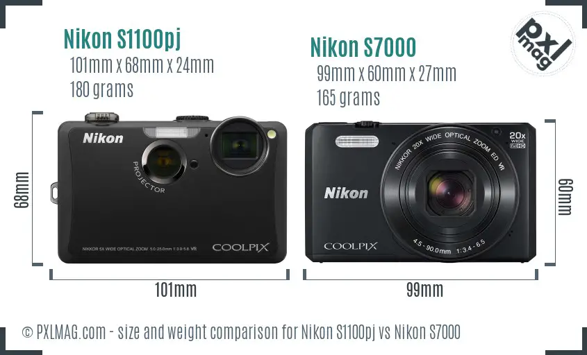 Nikon S1100pj vs Nikon S7000 size comparison