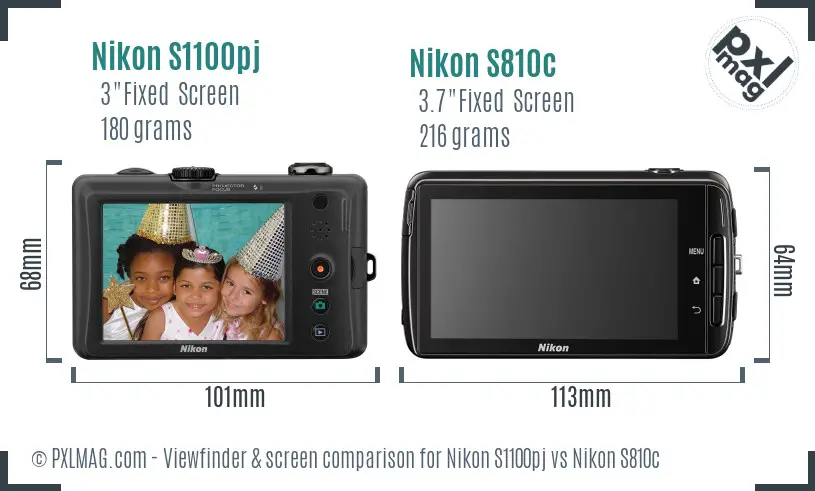 Nikon S1100pj vs Nikon S810c Screen and Viewfinder comparison