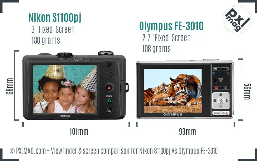 Nikon S1100pj vs Olympus FE-3010 Screen and Viewfinder comparison