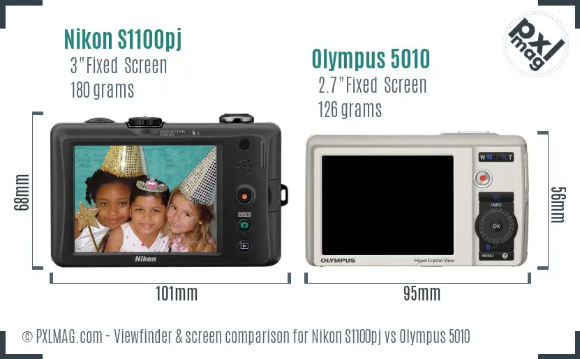 Nikon S1100pj vs Olympus 5010 Screen and Viewfinder comparison
