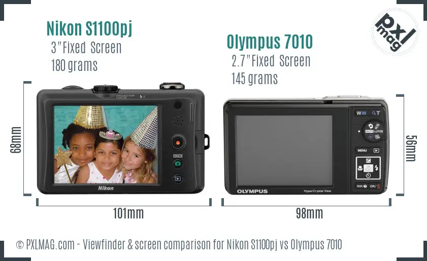Nikon S1100pj vs Olympus 7010 Screen and Viewfinder comparison