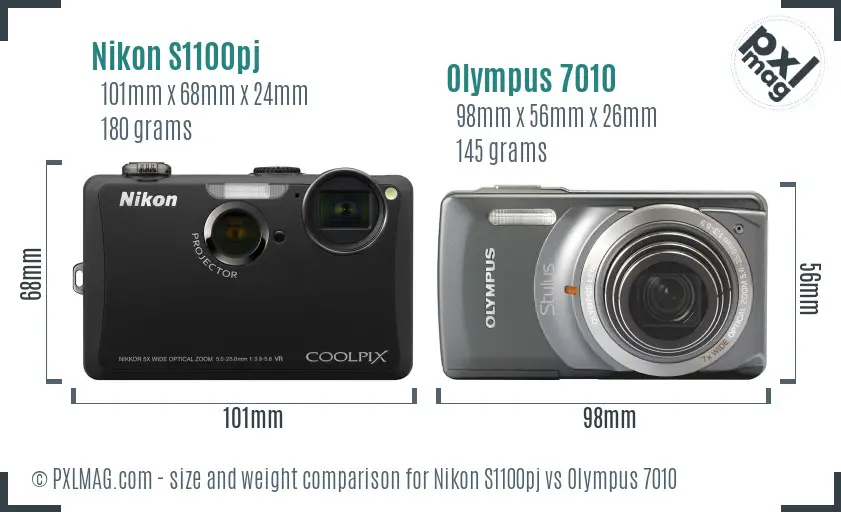 Nikon S1100pj vs Olympus 7010 size comparison