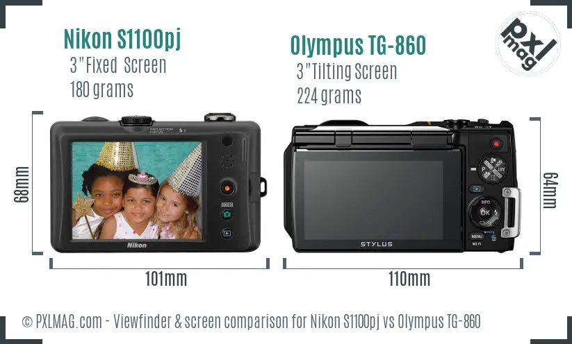 Nikon S1100pj vs Olympus TG-860 Screen and Viewfinder comparison
