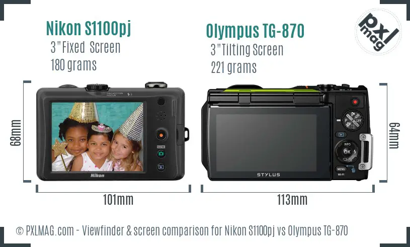 Nikon S1100pj vs Olympus TG-870 Screen and Viewfinder comparison