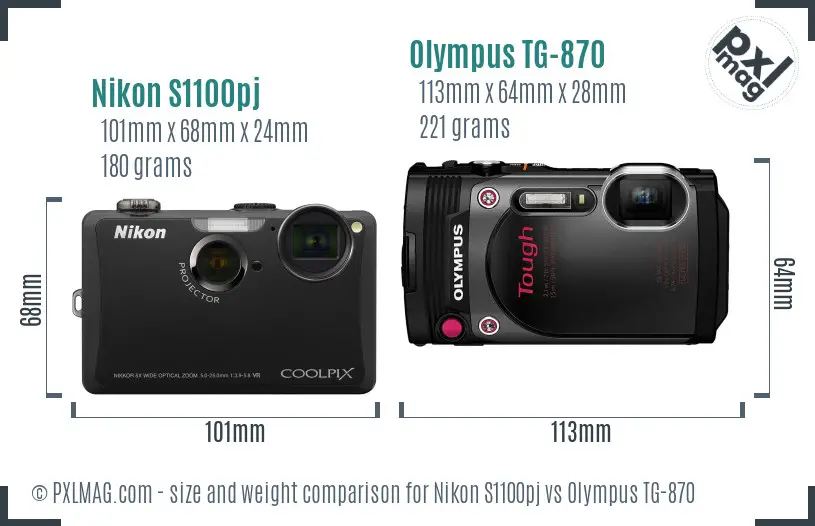 Nikon S1100pj vs Olympus TG-870 size comparison