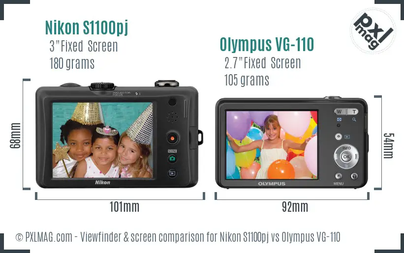 Nikon S1100pj vs Olympus VG-110 Screen and Viewfinder comparison