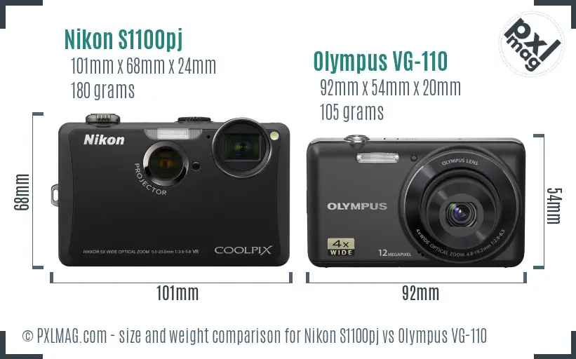Nikon S1100pj vs Olympus VG-110 size comparison
