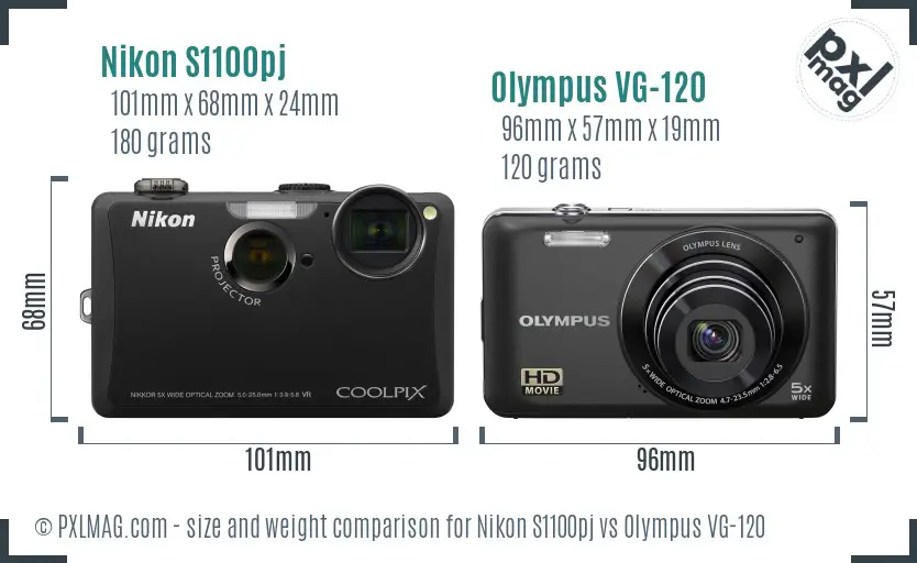 Nikon S1100pj vs Olympus VG-120 size comparison