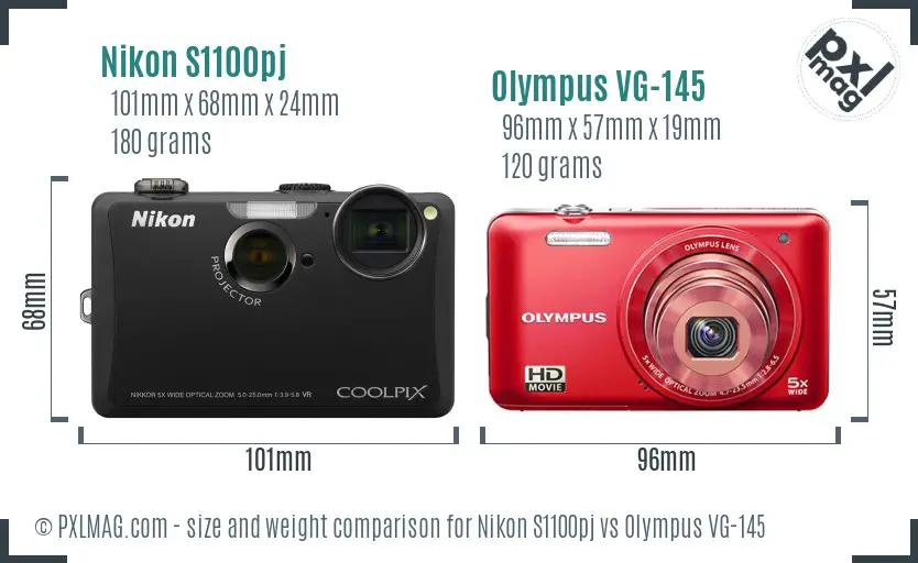 Nikon S1100pj vs Olympus VG-145 size comparison