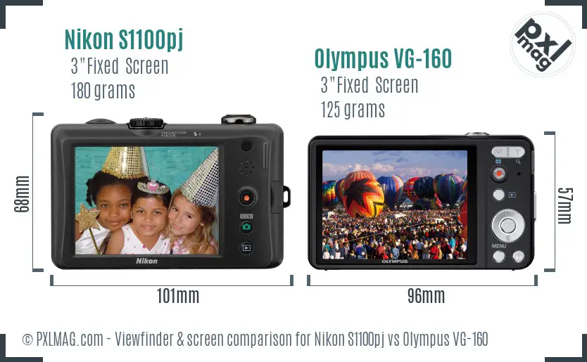 Nikon S1100pj vs Olympus VG-160 Screen and Viewfinder comparison