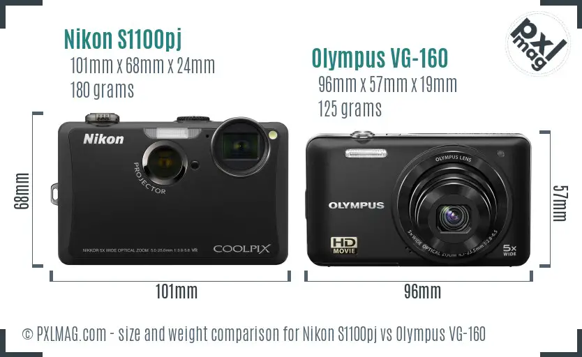 Nikon S1100pj vs Olympus VG-160 size comparison