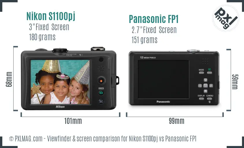Nikon S1100pj vs Panasonic FP1 Screen and Viewfinder comparison
