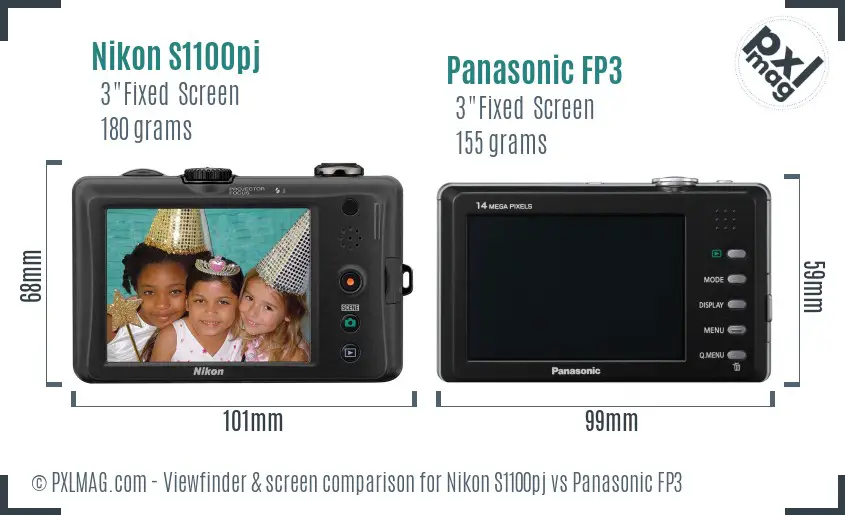 Nikon S1100pj vs Panasonic FP3 Screen and Viewfinder comparison