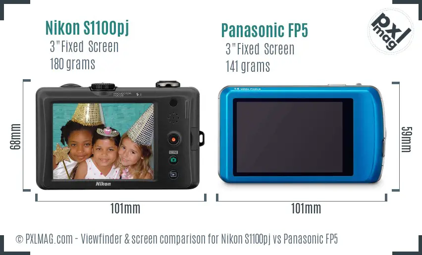 Nikon S1100pj vs Panasonic FP5 Screen and Viewfinder comparison