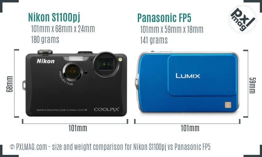 Nikon S1100pj vs Panasonic FP5 size comparison