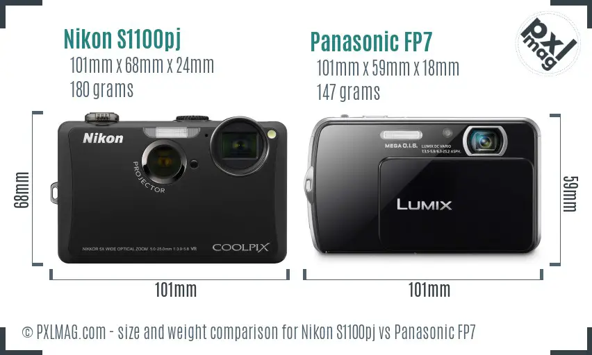Nikon S1100pj vs Panasonic FP7 size comparison