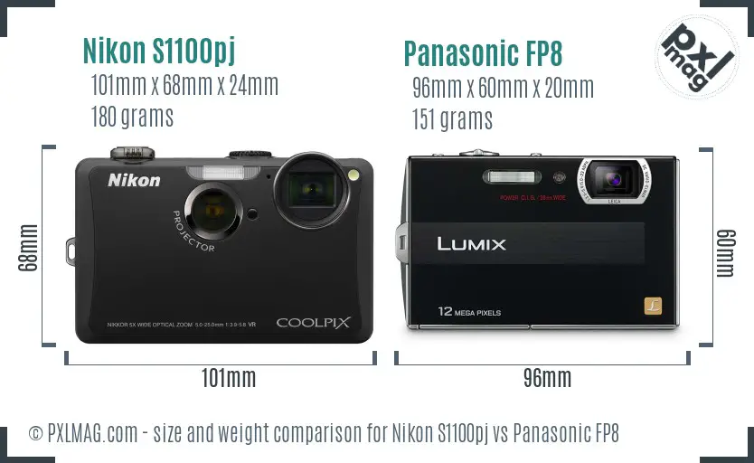 Nikon S1100pj vs Panasonic FP8 size comparison
