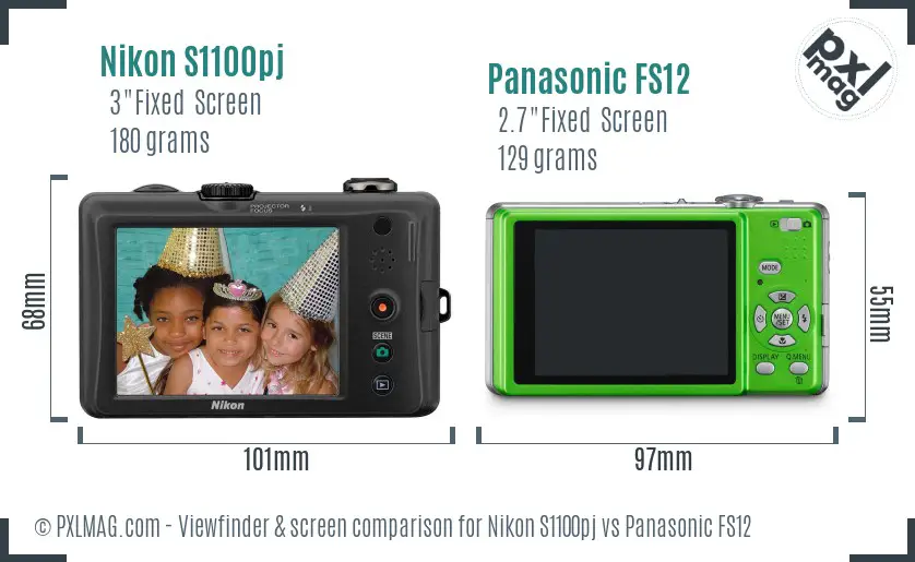 Nikon S1100pj vs Panasonic FS12 Screen and Viewfinder comparison