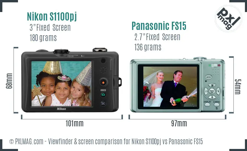 Nikon S1100pj vs Panasonic FS15 Screen and Viewfinder comparison