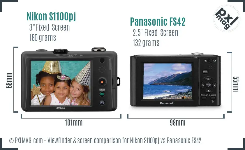 Nikon S1100pj vs Panasonic FS42 Screen and Viewfinder comparison