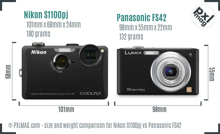 Nikon S1100pj vs Panasonic FS42 size comparison