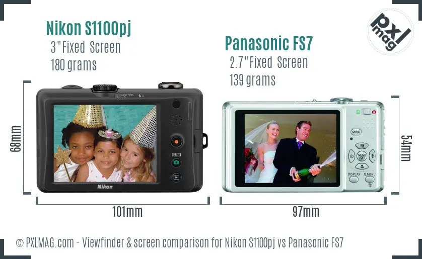 Nikon S1100pj vs Panasonic FS7 Screen and Viewfinder comparison