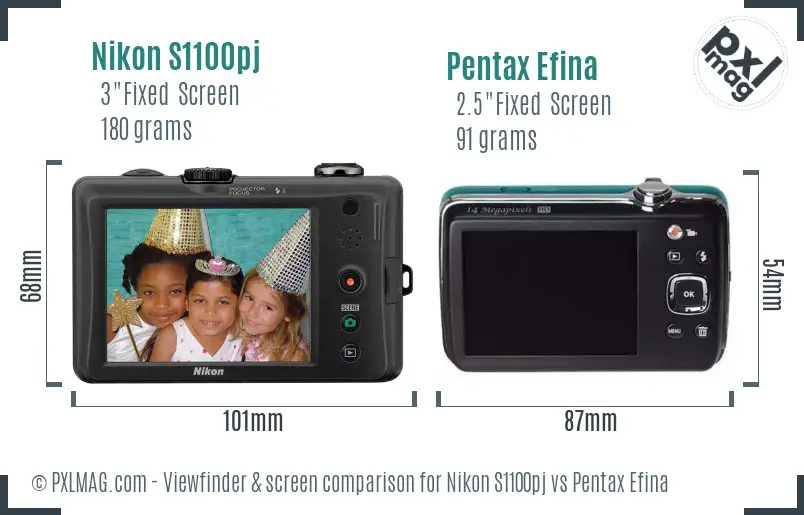 Nikon S1100pj vs Pentax Efina Screen and Viewfinder comparison