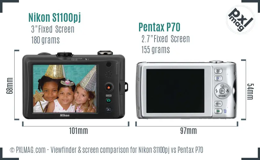 Nikon S1100pj vs Pentax P70 Screen and Viewfinder comparison