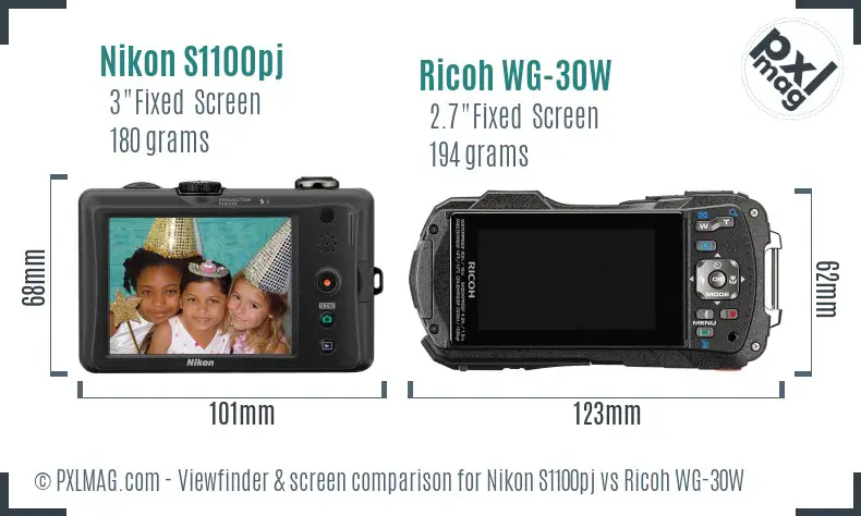 Nikon S1100pj vs Ricoh WG-30W Screen and Viewfinder comparison