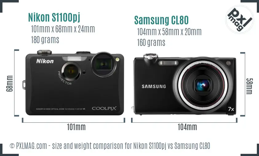 Nikon S1100pj vs Samsung CL80 size comparison Nikon S1100pj vs Samsung CL80 size comparison